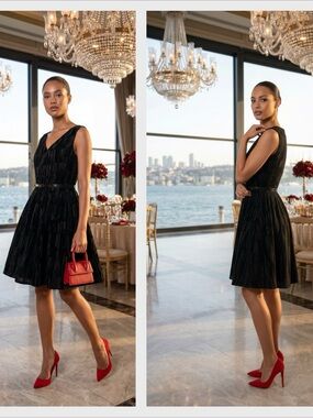 Calvin Klein Black Patterned Mini Dress Velvet
